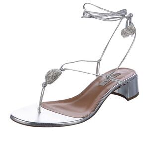 AQUAZZURA Metallic Silver Leather Tie Up Jackie Sandals